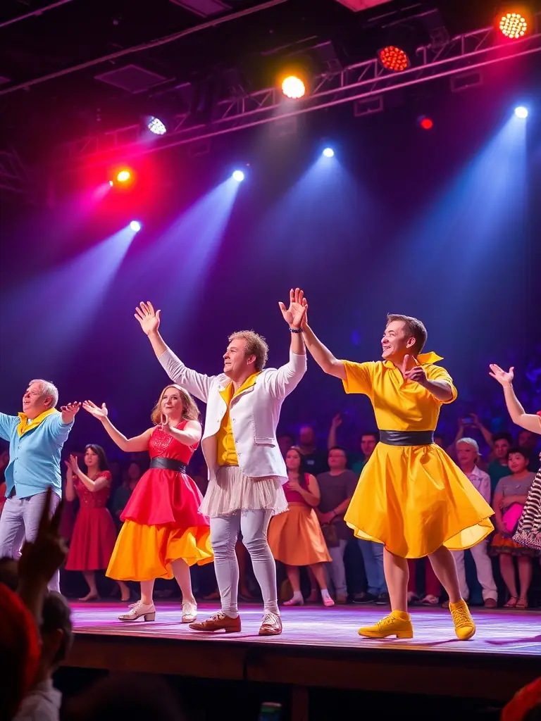 A vibrant image of a contemporary circus performance with acrobats in colorful costumes, showcasing the energy and artistry of ASS CARRE MAGIQUE's live shows.